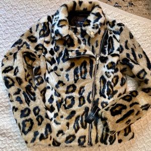 INC faux fur moto jacket.